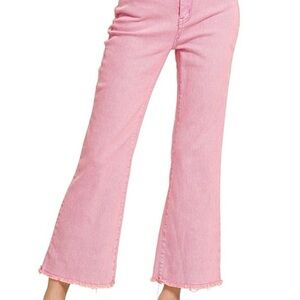 Zenana Mauve Acid Washed High Waist Frayed Bootcut Jeans